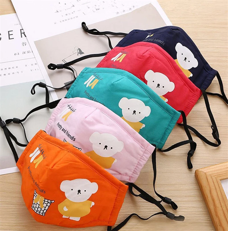 

Cartoon Bear Cotton Face Masks PM2.5 Activated Carbon Filter Mask Reusable Windproof Mouth-muffle Kids Mouth Mask Fast Delivery