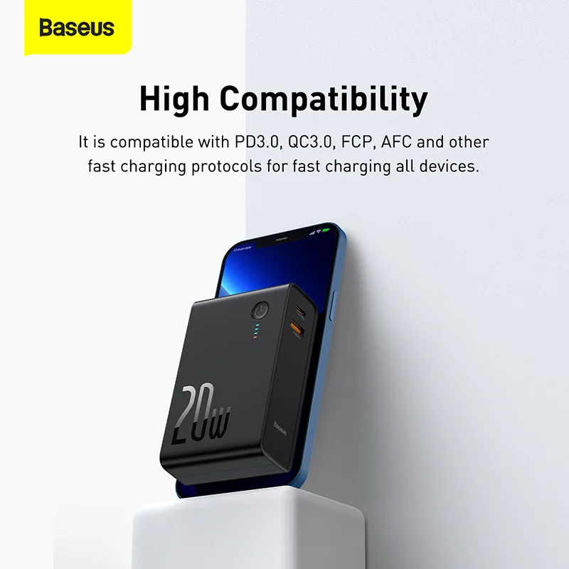 Baseus 2 в 1 Внешний аккумулятор 10000 мАч 20 Вт USB зарядное устройство PD Быстрая Зарядка