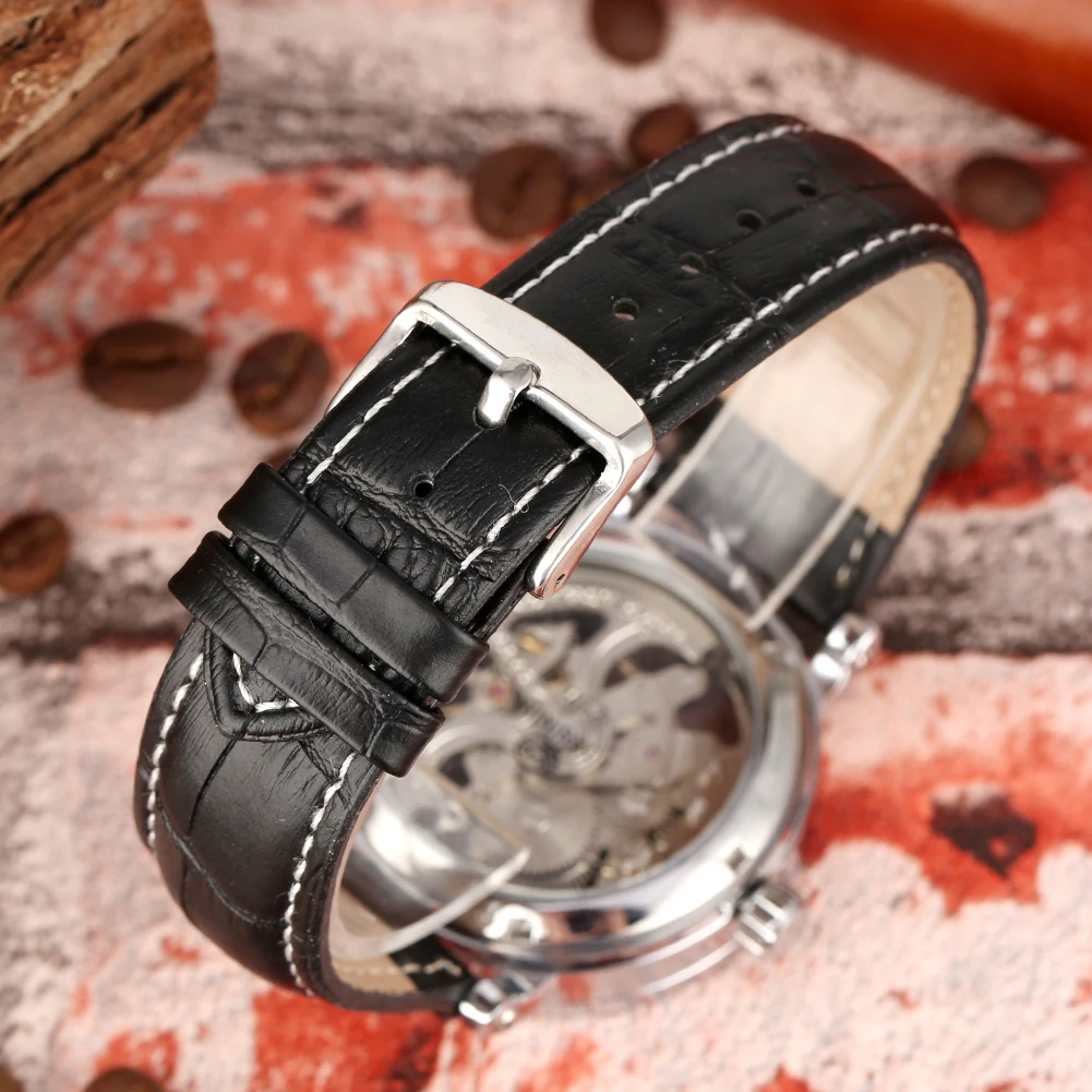 

New Fashion Men Automatic Mechanical Watches Skeleton Style Mens Wristwatch Leather Strap Luxury Clock Male relogio automatico