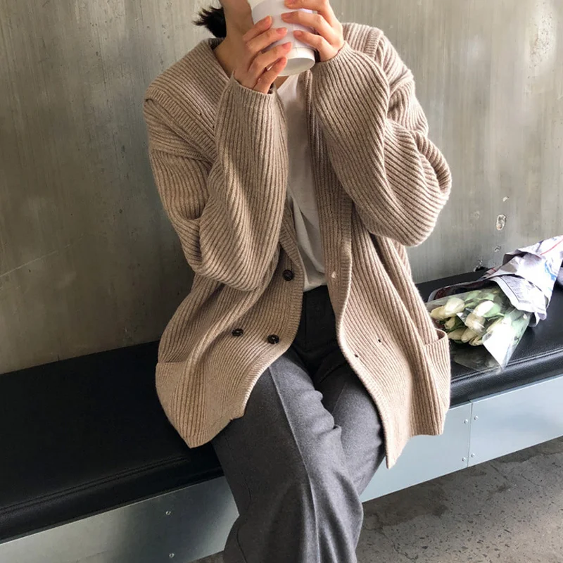 

Women's Clothing Cute Kawaii Casual Loose Solid Color Cardigan Sweater Thick Japan Knitted Harajuku Ulzzang Sweaters For Women