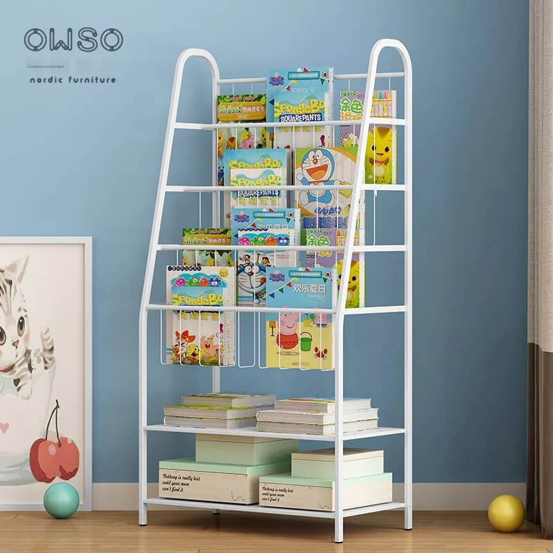 

Nordic Wrought Iron Multi-layer Rack Simple Modern Magazine Storage Rack Student Office Floor Bookcase Hollow Design Stable Firm