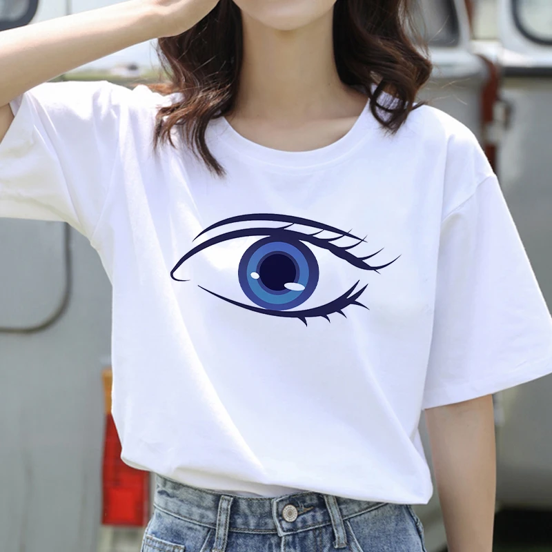 

Face Sexy Eyebrows Lip Printing Cotton Tops Ladies O-neck T-shirt Summer New Style Fashion Harajuku Style Women Tops tees