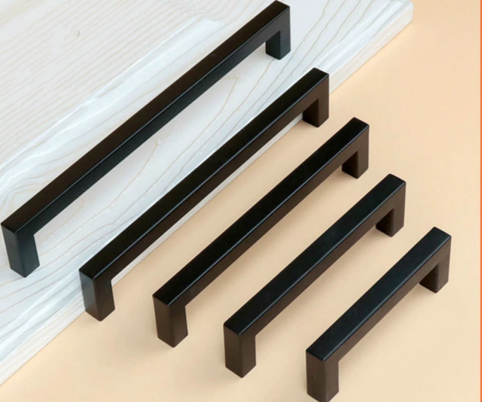 Матовый черный квадрат ручка Нержавеющая сталь ручки шкафа Ручка для кухонной