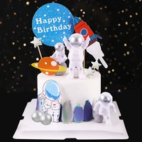 astronaut cake toppers happy birthday cake decoration universe outer space party baby shower kids boy birthday party decor favor