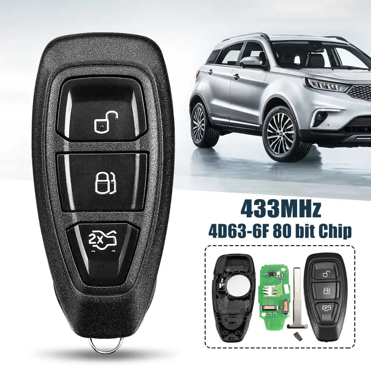 433 МГц 3 кнопки умный полный дистанционный ключ для Ford B Max C Focus Galaxy KR55WK48801 4D83