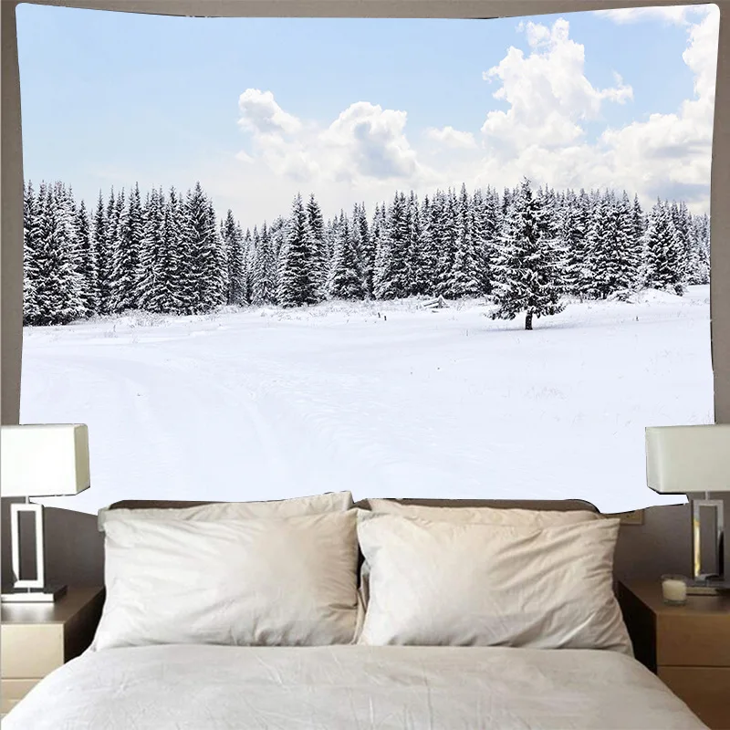 

snow scenery tapestry mountain wall carpet tissu mural bedroom decor wandkleed natuur tapestry
