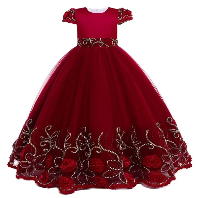 Жаккардовое длинное платье с вышивкой для девочек 4-12 лет | Свадьбы и торжества