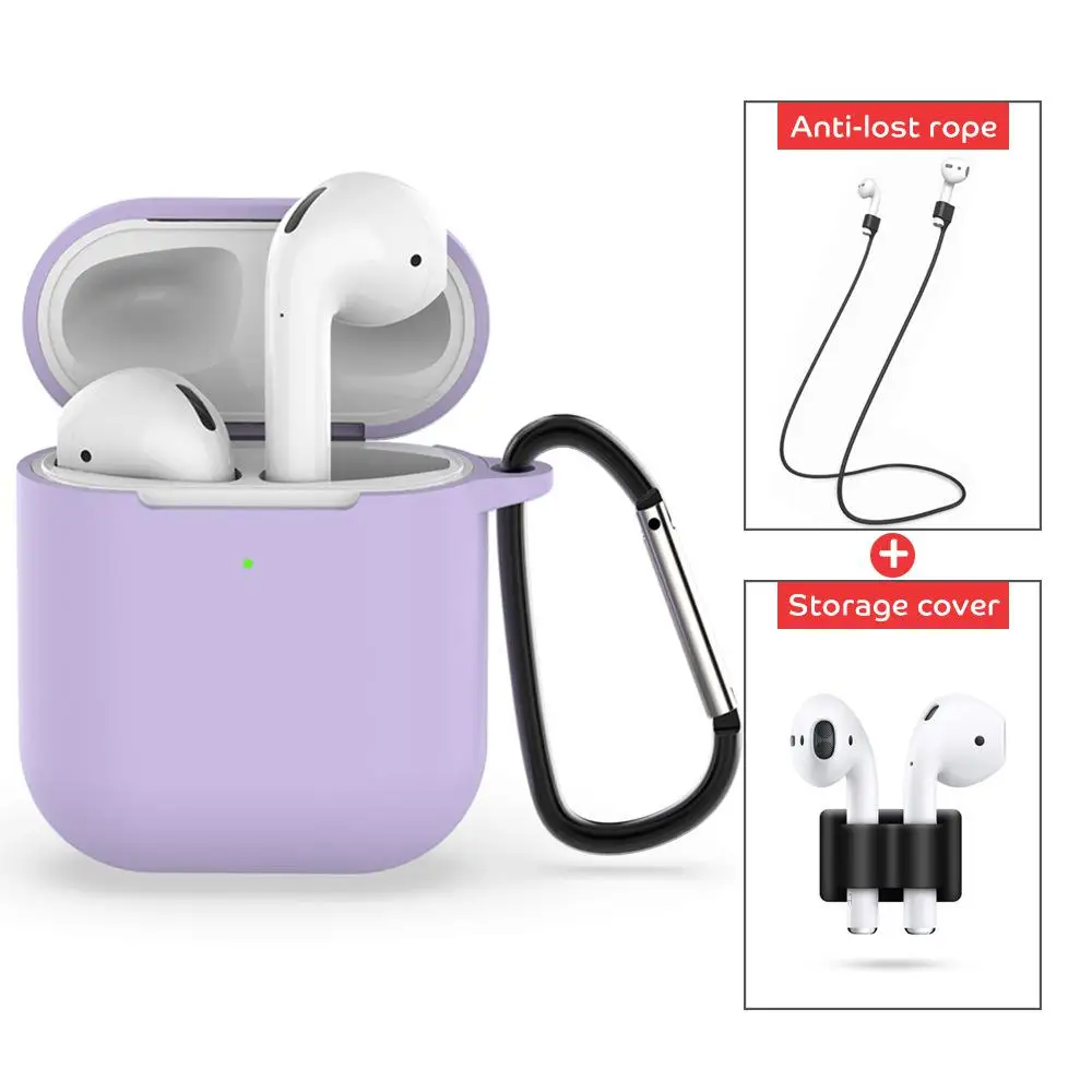 4 шт./компл. мини Мягкий силиконовый чехол для Apple AirPods 2 Беспроводной Зарядное устройство защитный силиконовый чехол ультра тонкий роскошный кожаный набор аксессуаров - Цвет: light purple