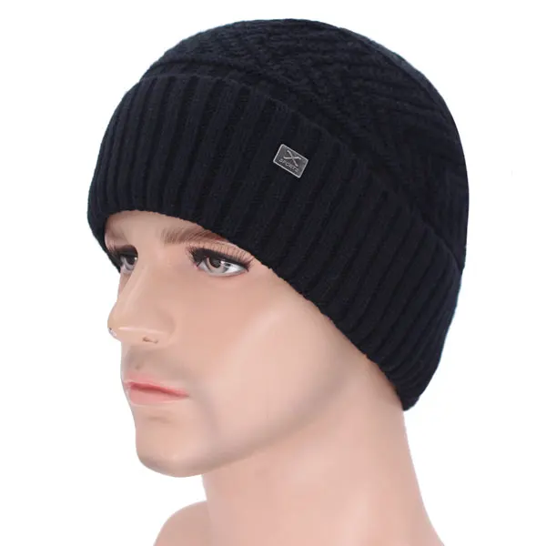 black hat Бренд Skullies Beanies мужские зимние шапки для мужчин шарф вязаная шапка Кепка, зимняя шапка Beany мужская Homme X Gorro береты-кепки - Цвет: black hat