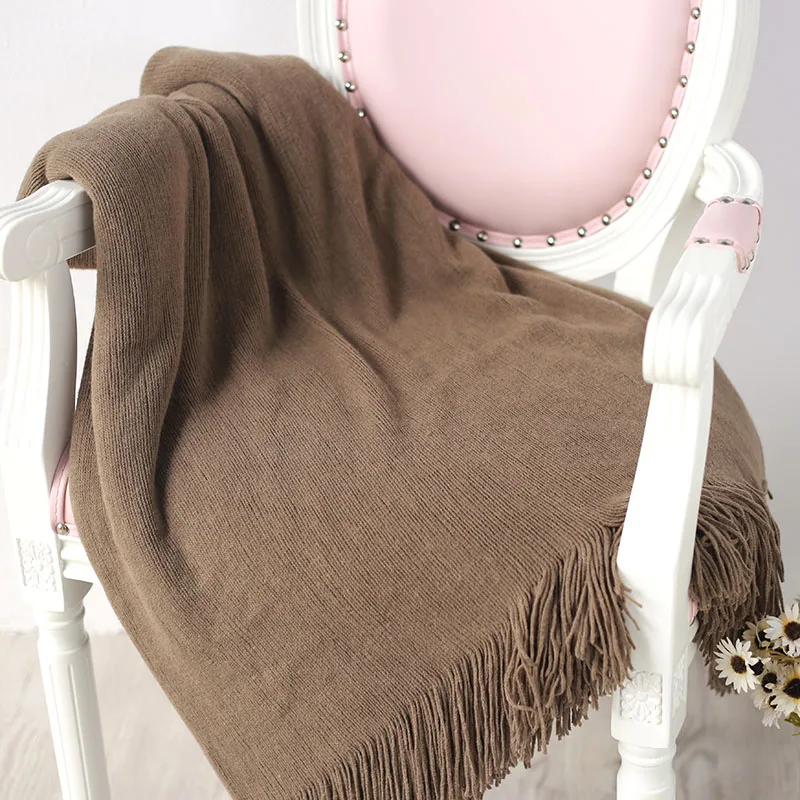 Одноцветное вязаное пледы нитки одеяло для дивана кровать путешествие самолет