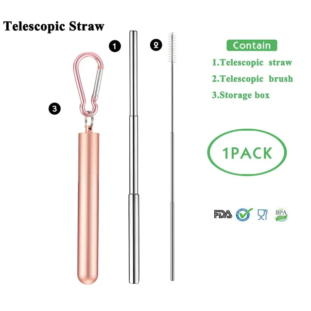 T-straw 7 Телескопическая металлическая соломенная Складная многоразовая солома портативная соломка из нержавеющей стали с чехлом и щеткой для путешествий на открытом воздухе - Цвет: T-straw 7