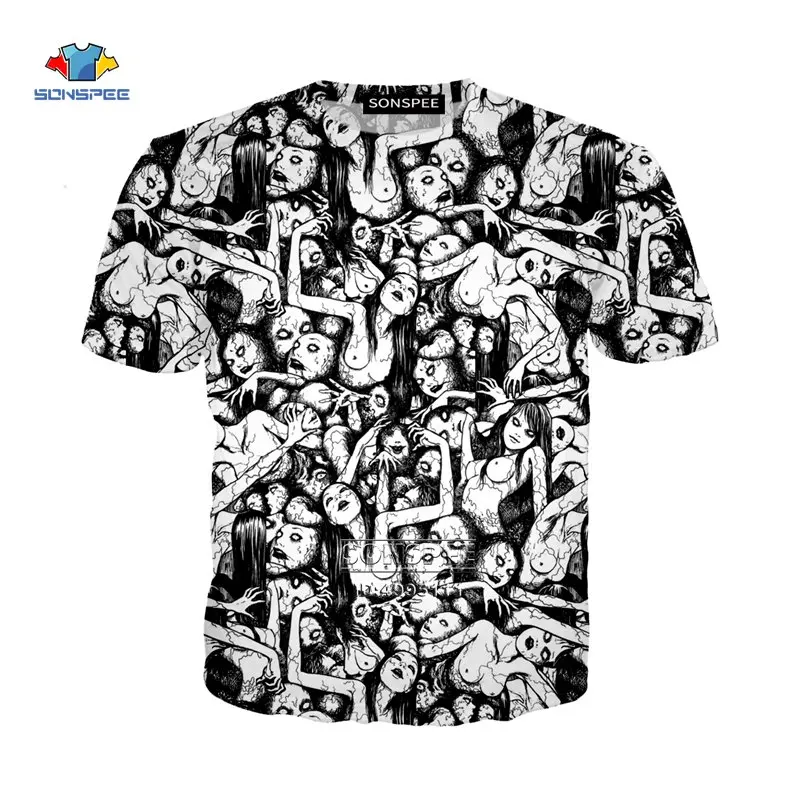 

SONSPEE Japanese Junji Ito Horror Manga Comics 3D Print Men Female Tshirt Summer T-shirt Casual Harajuku Tee Tops Streetwear