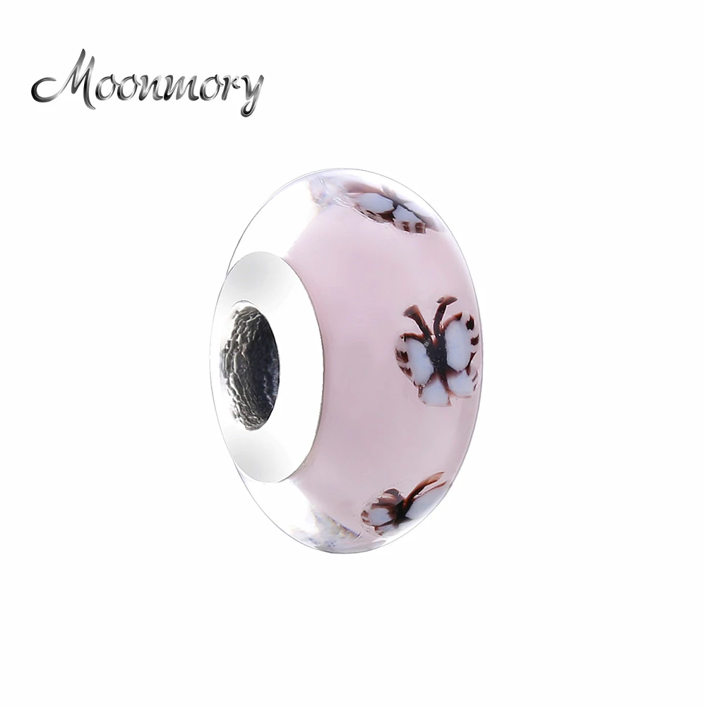 Браслет из стерлингового серебра 925 пробы с бабочкой и стеклянным шармом Moonmory