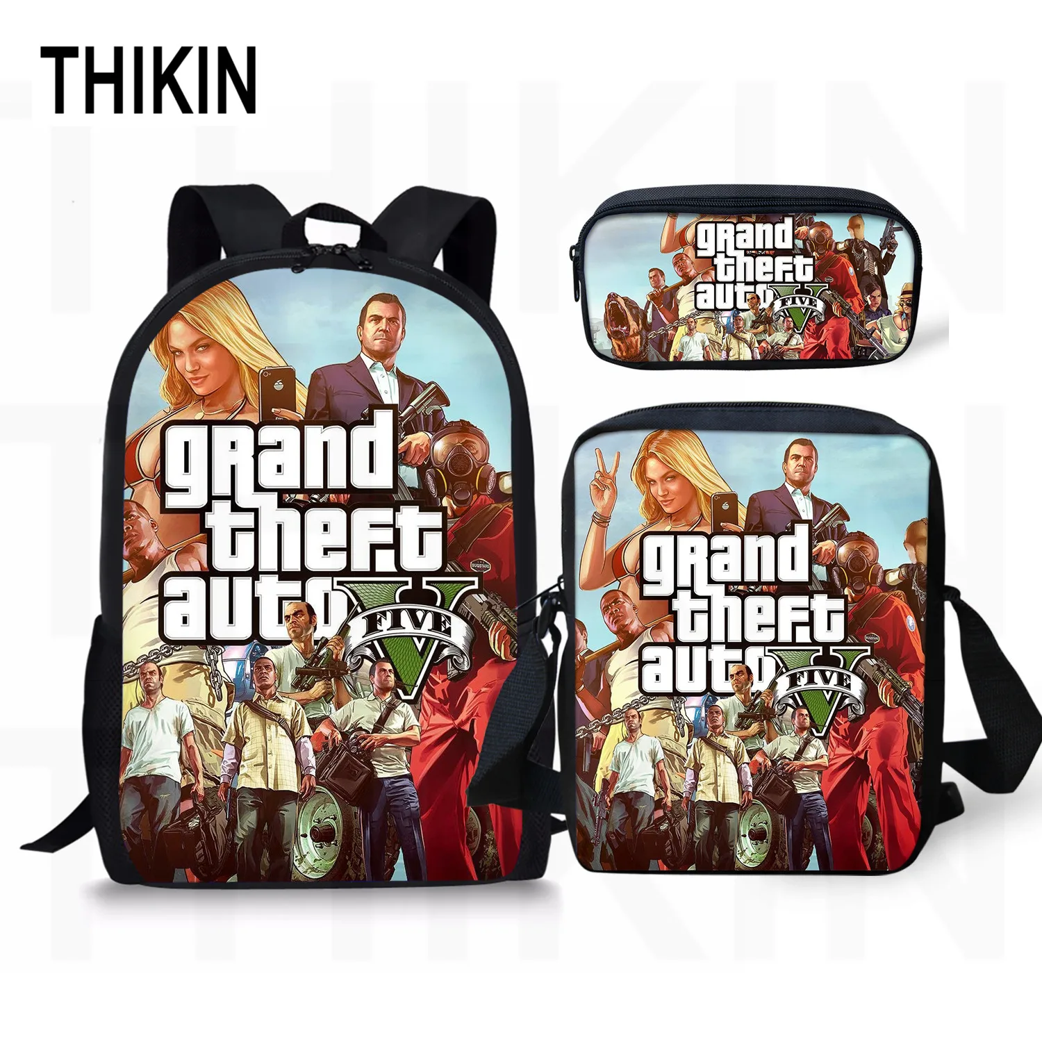as picture THIKIN Grand Theft Auto школьные сумки для подростков мальчиков 3 шт./компл. сумки на плечо крутая игра GTA рюкзак комплект для детей; обувь для девочек; обувь для студентов; Mochila - Цвет: as picture
