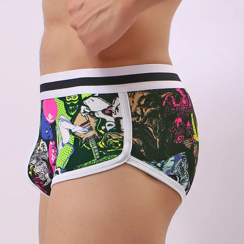 

Брендовые мужские боксеры с мультяшным рисунком, нижнее белье, мужские хлопковые трусы, мужские сексуальные U-выпуклые мягкие трусы с принт...