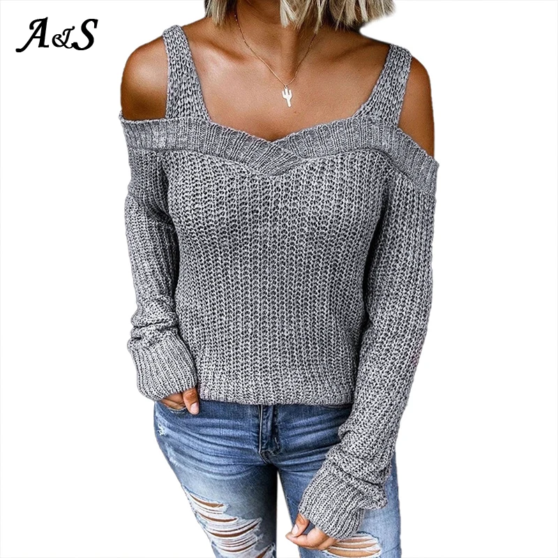 Anbenser с открытыми плечами свитер для женщин однотонные повседневные трикотажные