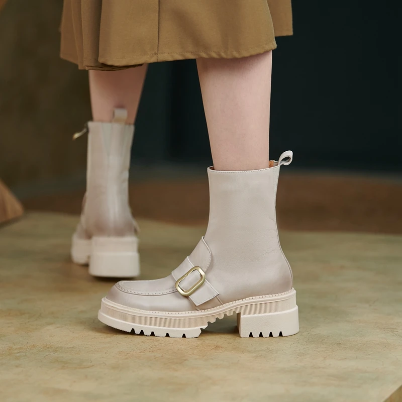 Дешево Ботинки мартинсы на молнии, ботинки средней длины на толстой подошве в британском стиле, с ремешком и пряжкой, короткие ботинки для инструме...