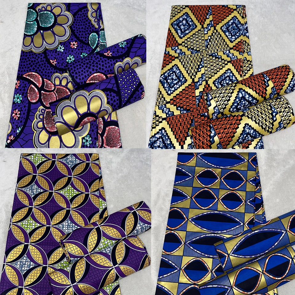 

New Nigerian African Wax Fabrics Cotton Print Wrap Batik Ankara High Quality Original Pagne Veritable Golden Material Stuff