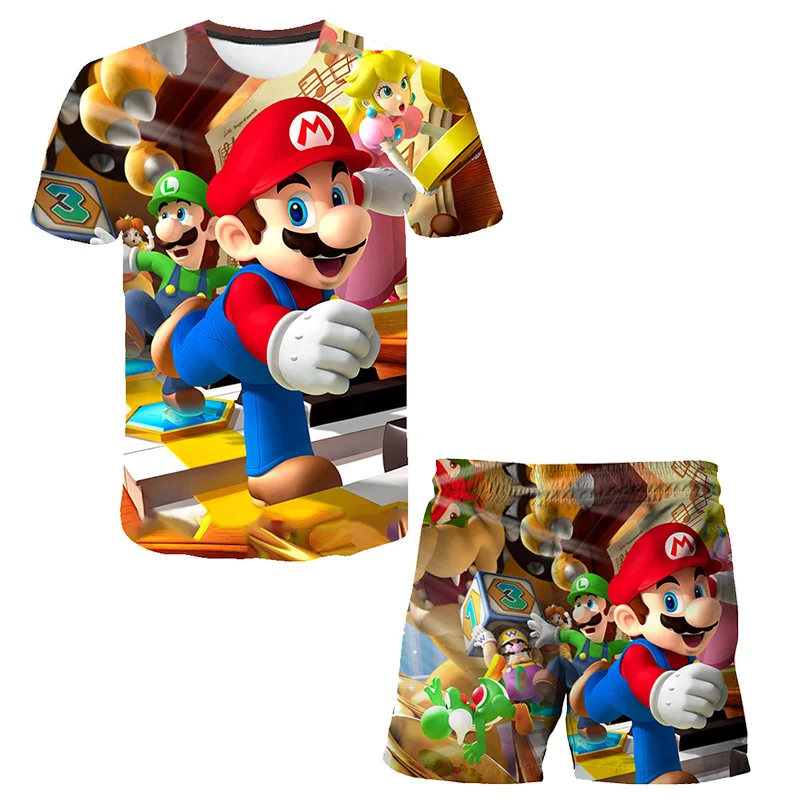 

Mario Casual Kids Clothes 2 Piece Set Clothing Cool Boy T-shirt + Shorts Clothing Boys Tracksuit Children Baby Clothes 4-14Year