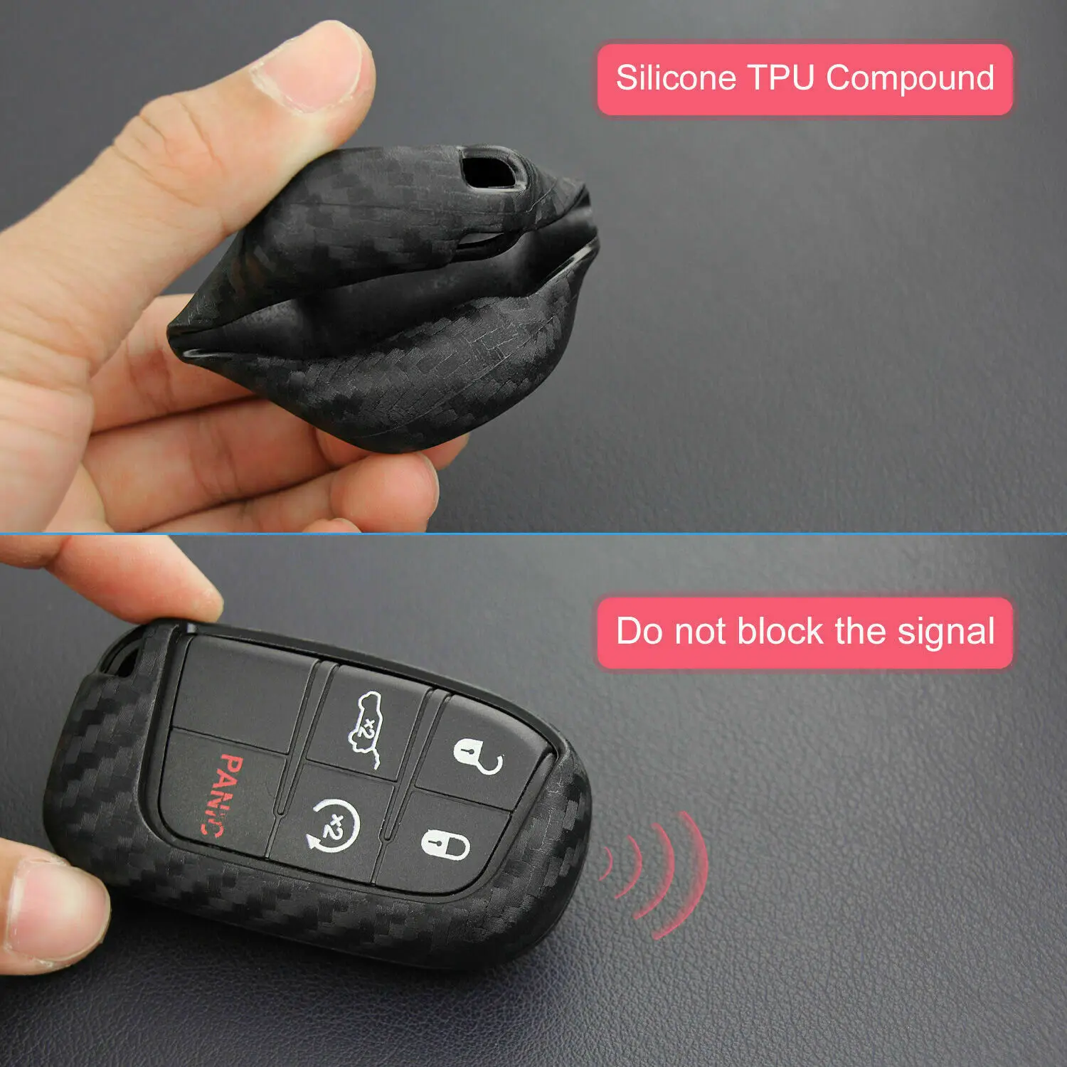 

1set Key Shell Accessories Carbon Fiber Cover Case Ring For Jeep Dodge Chrysler Parts Durable