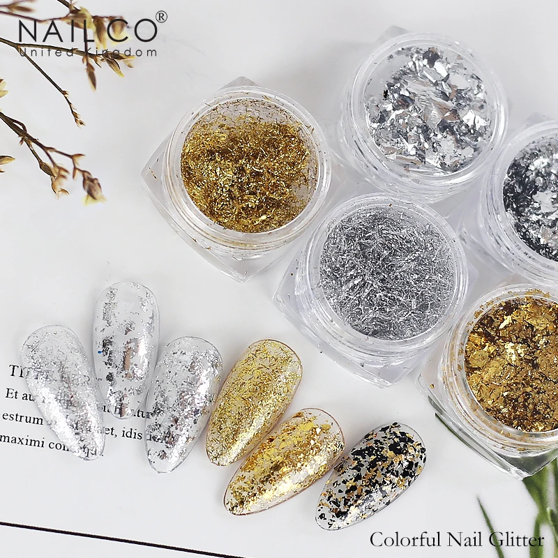 NAILCO Золотая зернистая алюминиевая фольга бумажная наклейка для ногтевого