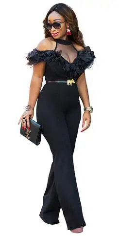 Для женщин с открытыми плечами комбинезон Одна деталь брюки Ленточки рукавов