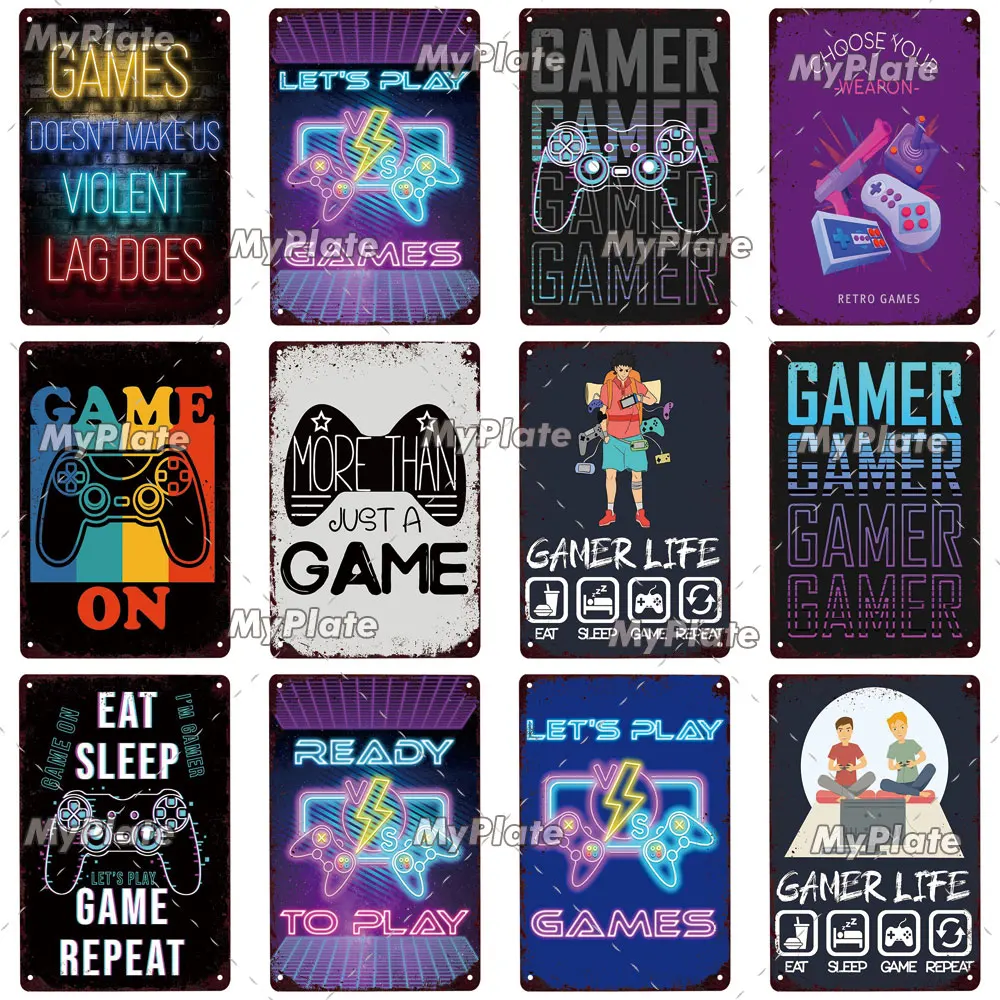 Металлическая вывеска GAME ON Metal Sign винтажная Жестяная Табличка для геймеровской