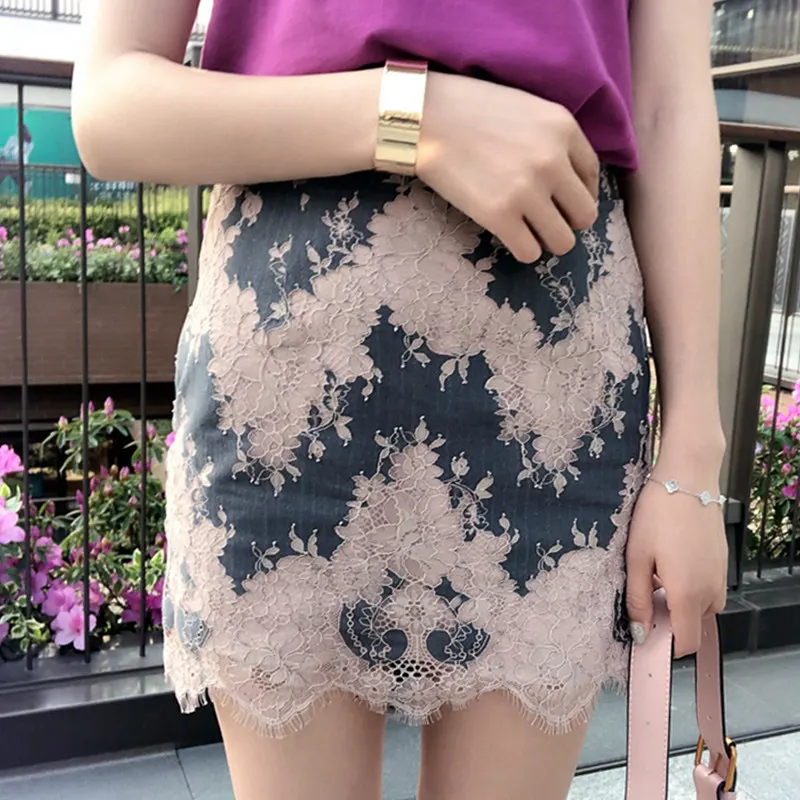 Женская кружевная юбка MUMUZI летняя вязаная с цветочным орнаментом ажурная для