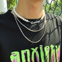 hip hop style multi layered necklace creative letter pendant pearl necklace trend personality men%e2%80%99s jewelry party accessory gift