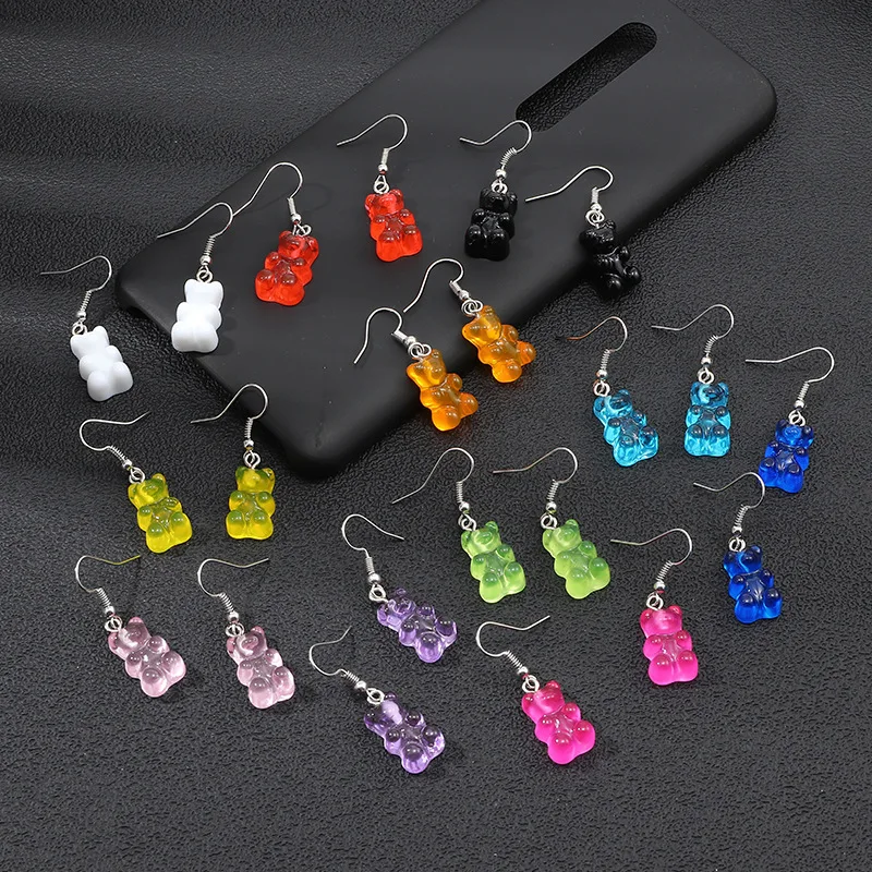 

New creative manifesto minimalist Pendant Earrings jelly multicolor Bear Pendant Earrings Fashion simple female Earrings