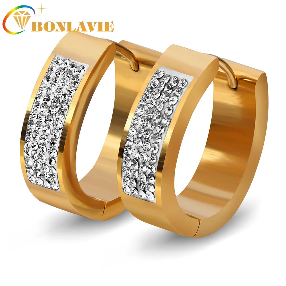 BONLAVIE модные серьги из титановой стали Четырехрядные Стразы стальные цветные