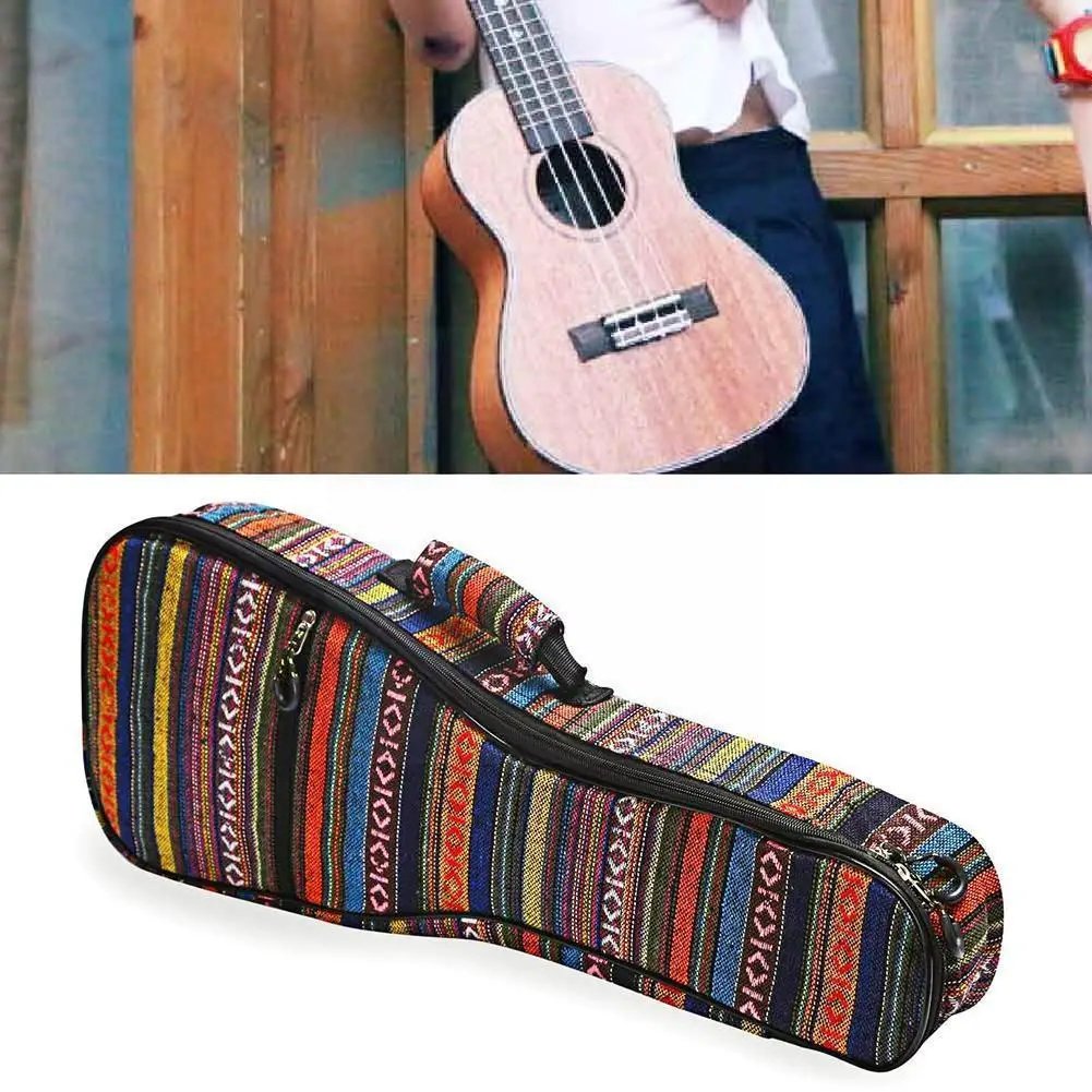 

Ukulele Backpack Guitar Bag Ethnic Knitting Style Ukulele Padded Backpack Bag Carrying Shoulder Cotton Strap Double X7p5