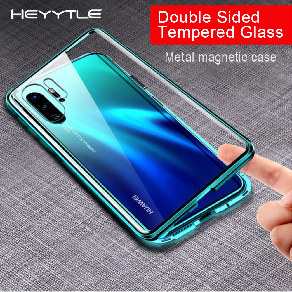 Heyytle обновленная двухсторонняя, для стекла Магнитный чехол для huawei P20 P30 Pro mate 20 металлический магнитный чехол для Honor 10 Y9 360 Полное покрытие