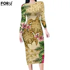 FORUDESIGNS, гавайская полинезийская морская черепаха, макси облегающее платье для девочек, Осень-зима, повседневные модные женские платья-карандаш