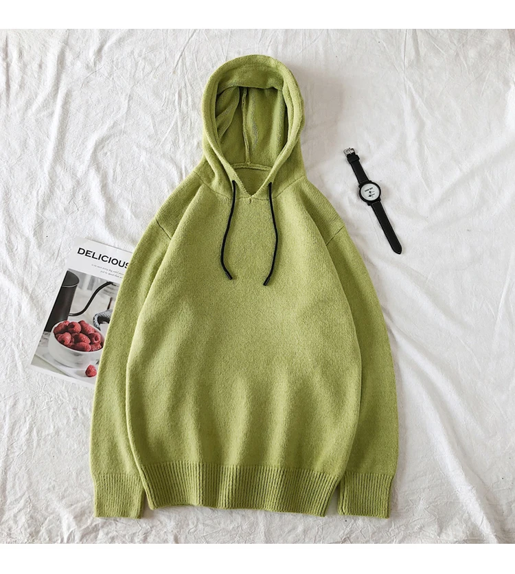 Winter Hooded Sweater Men's Warm Fashion Solid Color Casual Knit Pullover Men Wild Knitting Sweaters Male Sweter Clothes M-2XL