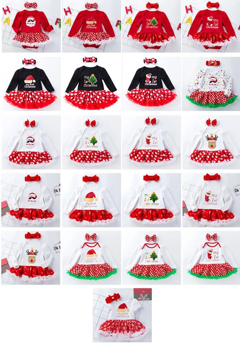 

Xmas Baby Dress Toddler Baby Girls Reindeer Santa Claus Christmas Tree Printed Dress Christmas Flower Outfits with Headband