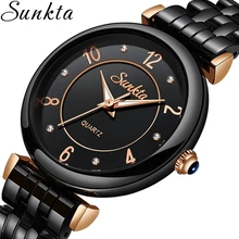 SUNKTA 2021 Hot Women Watches Luxury Brand Gift Black Ladies Watch Fashion/Dress Wristwatch Waterproof Simple Style Reloj Mujer