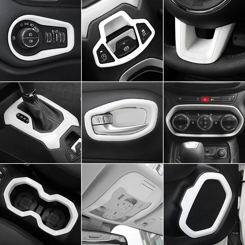 

Lsrtw2017 Abs Car Gear Panel Cup Headlight Dashboard Vent Trims for Jeep Renegade 2016 2017 2018 2019 2020 Auto Accessories