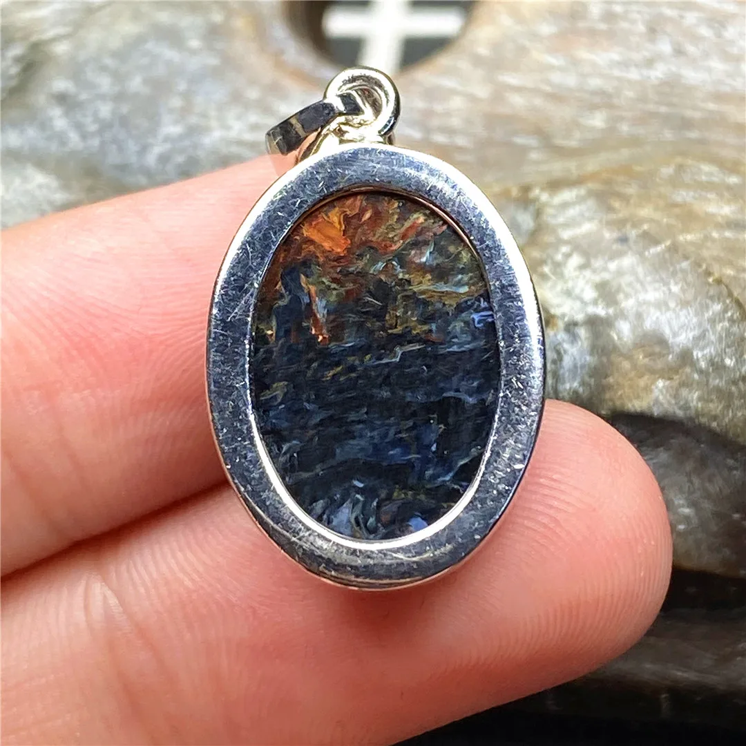 

Natural Blue Pietersite Pendant Silver Sterling For Women Men Healng Crystal 20x15x8mm Beads Energy Stone Jewelry AAAAA