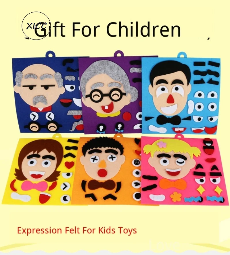 

Human Expression Felt For Kids Toys Handmade Teaching Package Non-woven Emotion Change DIY Puzzle Toys Parents Cooperation