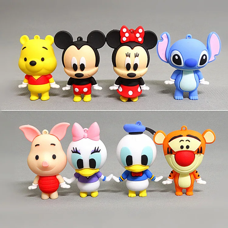 

8pcs 7cm Disney Figure Dolls Mickey Mouse Stitch Donald Winnie The Pooh PVC Mickey Minnie Mouse Kids Cake Decoration Toy Gift