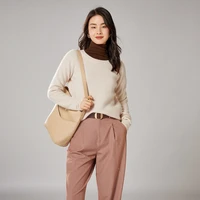 100 wool sweater new round neck color matching women loose wild cashmere knitted short coat jacket pullover spring and autumn