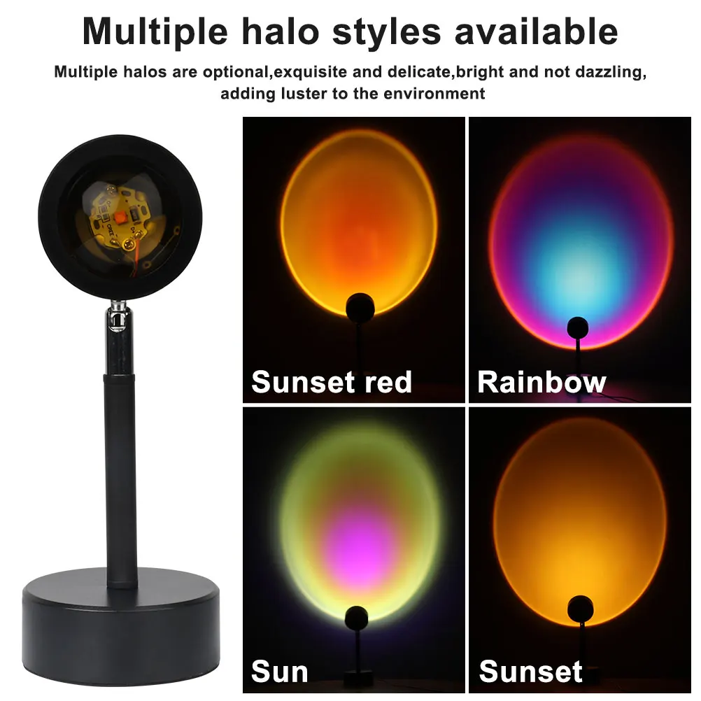 

Led Light Rainbow Sunset Projection 180 Degree Rotation Rainbow Projection Lamp For Home Party Living Room Bedroom Lamps