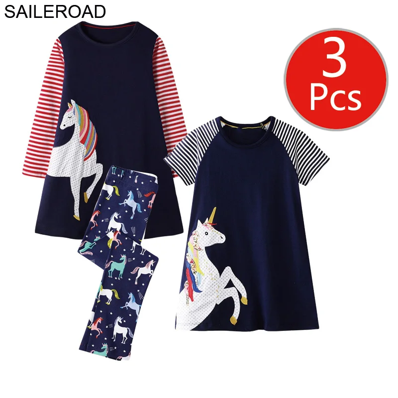 SAILEROAD Девушки Мода 3 шт. Детская Одежда Набор Платье Леггинсы Наряды на Лето Осень Малышей Платья Партии Костюмы - Цвет: 7104-6198-1189 photo