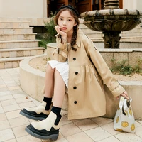 girls double breasted trench coat autumn new childrens clothing khaki kids outerwear winter teenager jacket overcoat 12 13 14 y