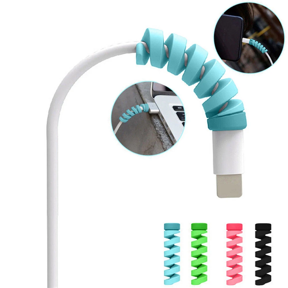 4 шт./компл. Спиральный USB кабель для зарядки и передачи данных защитный чехол