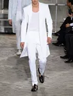 Костюм мужской длинный из двух предметов, пиджак с заостренным лацканом, смокинг для жениха, Свадебный костюм, белый цвет, на лето