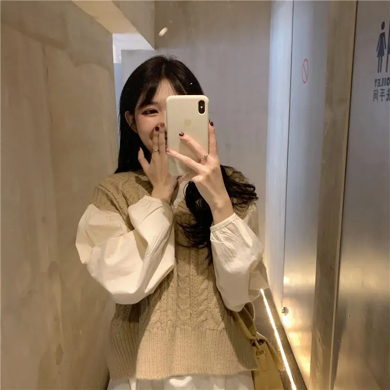 

Spring and autumn new style V-neck sweater women Korean loose retro knit sweater vest women blouse