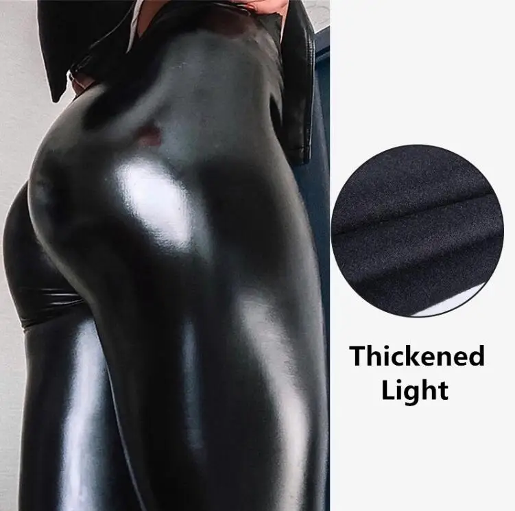 Thickened Light Женские штаны из искусственной кожи размера плюс с высокой талией, обтягивающие леггинсы с эффектом пуш-ап, сексуальные эластичные брюки, Стрейчевые леггинсы из искусственной кожи 5XL ouc306 - Цвет: Thickened Light