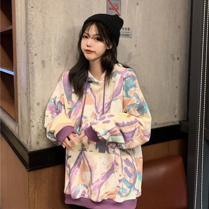 

spring autumn hooded sweatshirt women Korean graffiti loose student casual long-sleeve coat female all-match Oversized hoodie